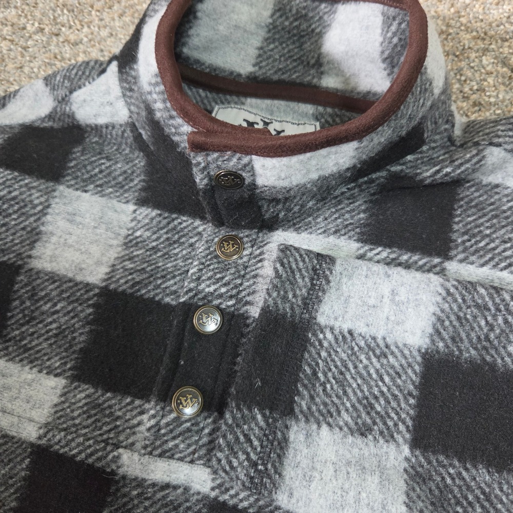 John Wayne Mens Buffalo Plaid Fleece Pullover Mock Neck Grey Black Large RN91497
